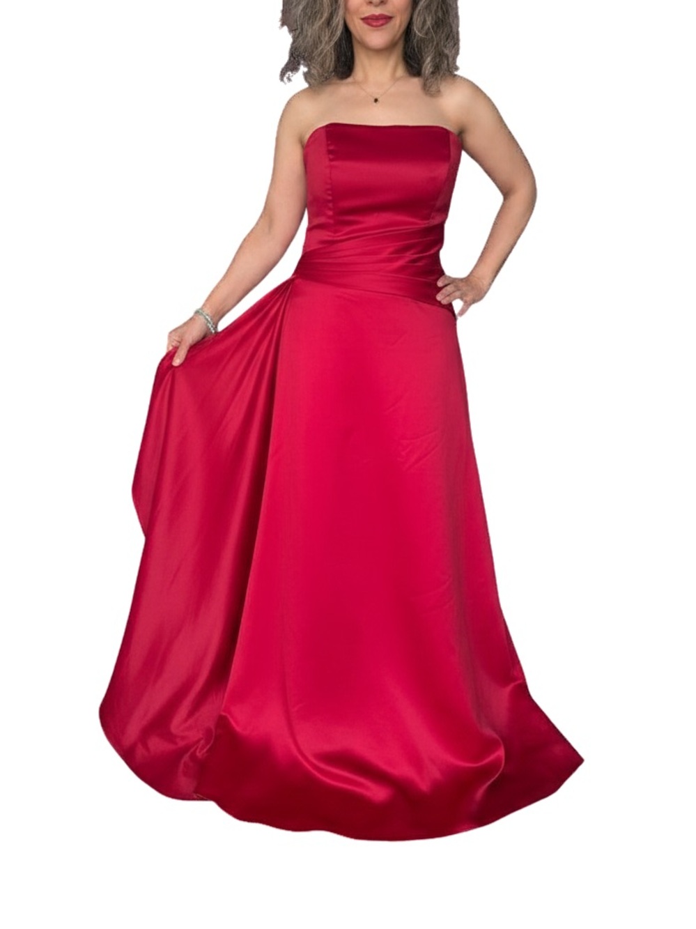 Strapless Red Satin Evening Gown